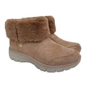 Skechers NWOB Martha Stewart Slip Ins Faux Fur Trim Ankle Boots Tan Size 6